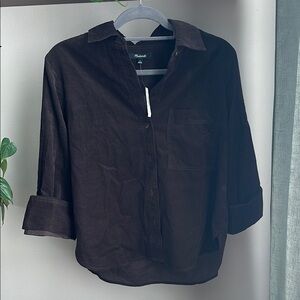 easy y neck button up shirt in corduroy